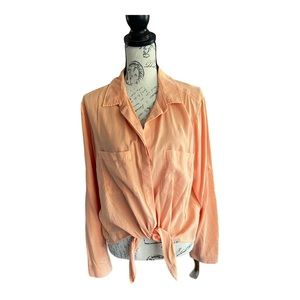 CLOTH & Stone for Anthropologie peach button down tie front shirt. sz XL